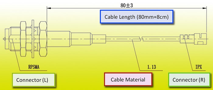 RPSMA Female-IPX Plug-8CM-1.13 Cable